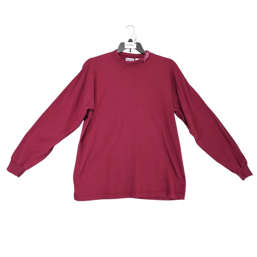 Vintage 90s Reebok Burgundy Embroidered Mock Neck Shirt Mens M Long Sleeve Retro